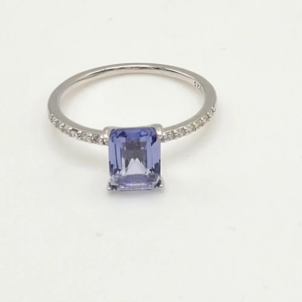 Sterling Silver Ring, Emerald cut lavender CZ Stone size 7